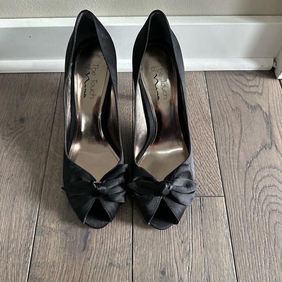Touch of Nina Shoes - Touch of Nina Black Satin Peep-Toe Heels